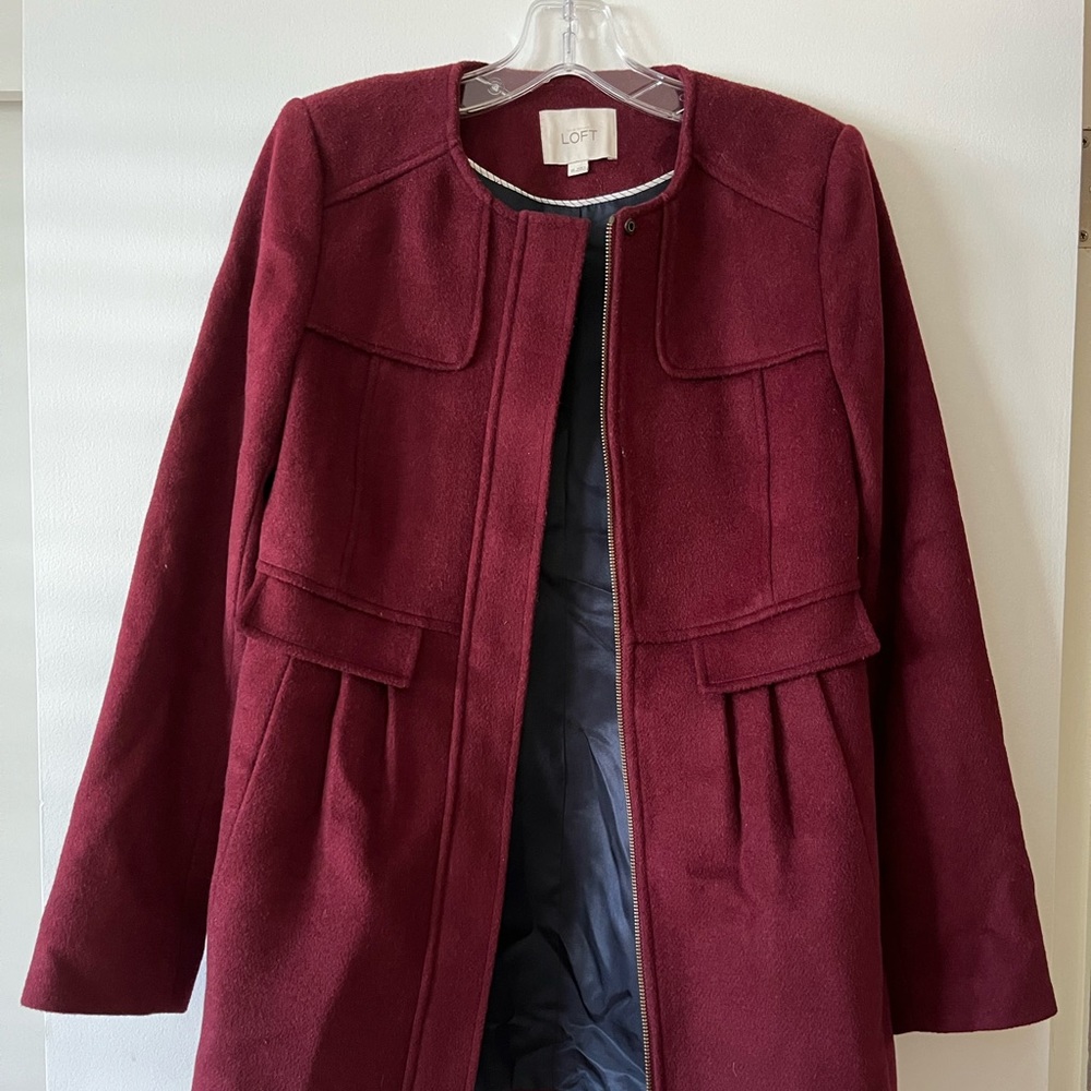 Never Wore xs LOFT burgundy wool coat